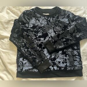 Glamorous Black Sequin and Dark Blue Velvet fabric Crewneck Sweater